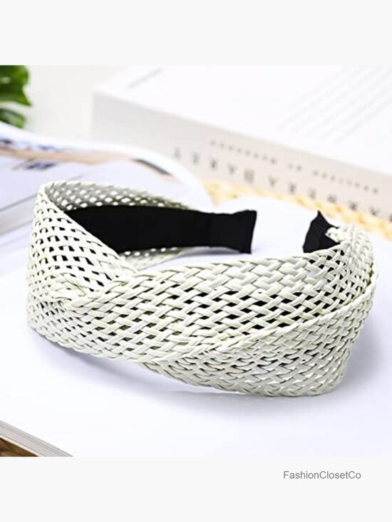 2 Pack Rattan Headbands with Bowknot, Comfy Brown White Head Bands, Boho Padded main image 4